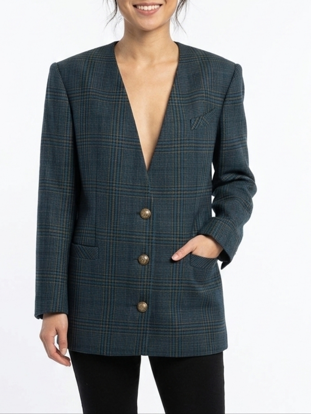 Vintage Braemar Pure Virgin Wool Plaid Blazer with Gold Buttons